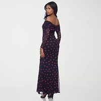 Premier Amour Womens Long Sleeve Off The Shoulder Polka Dot Maxi Dress