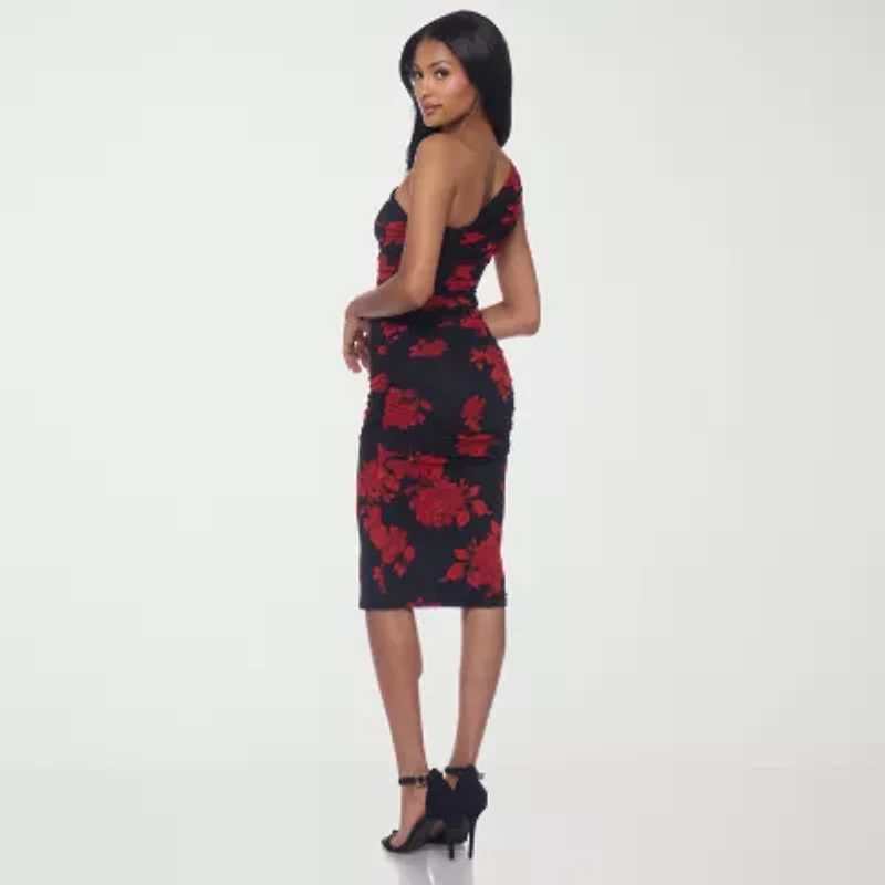 Premier Amour Womens Sleeveless One-Shoulder Floral Sheath Dress