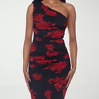 Premier Amour Womens Sleeveless One-Shoulder Floral Sheath Dress