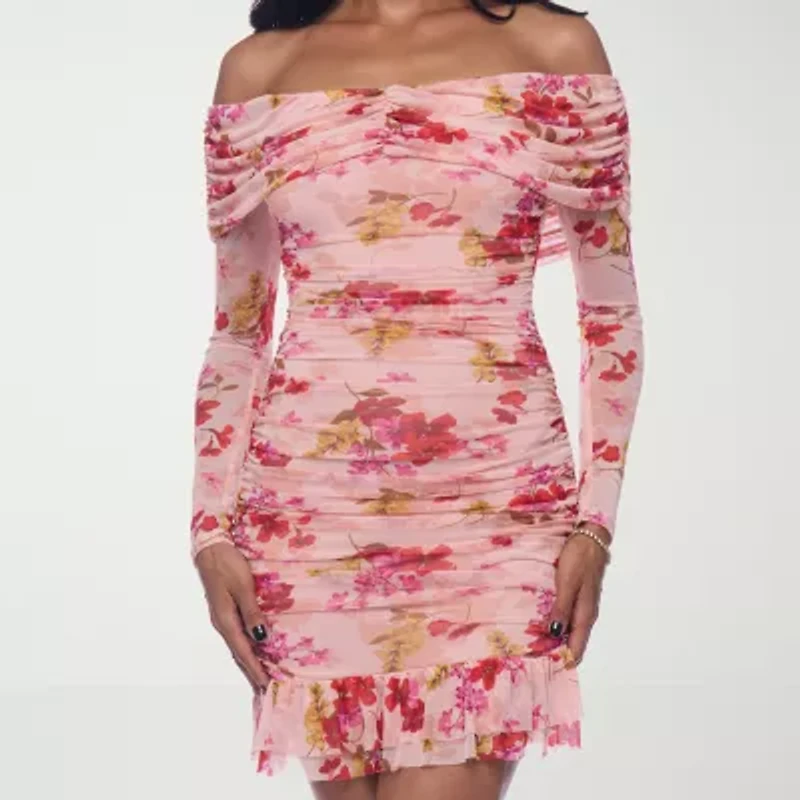 Premier Amour Womens Long Sleeve Off The Shoulder Floral Sheath Dress