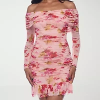 Premier Amour Womens Long Sleeve Off The Shoulder Floral Sheath Dress