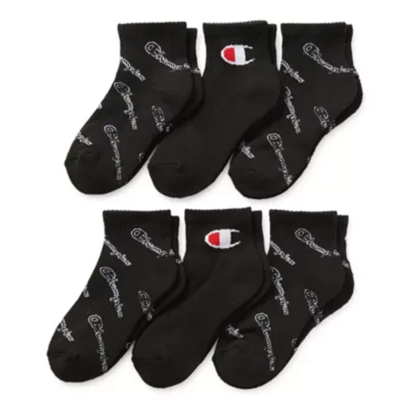Champion Big Kid Boys Multi-Pack 6 Pair Quarter Ankle Socks