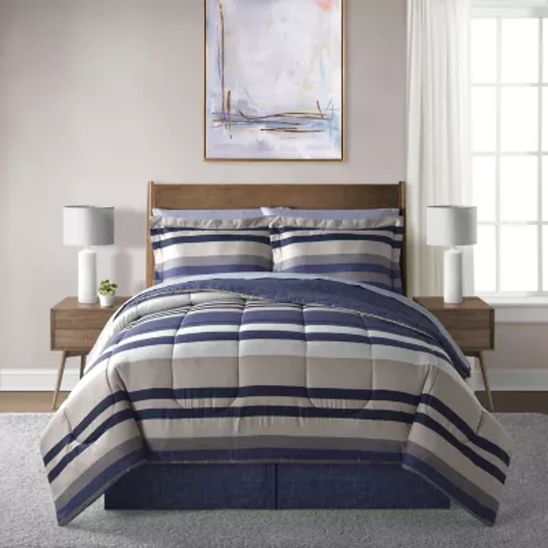Lanwood Home Xavier Stripe 8-pc. Midweight Comforter Set