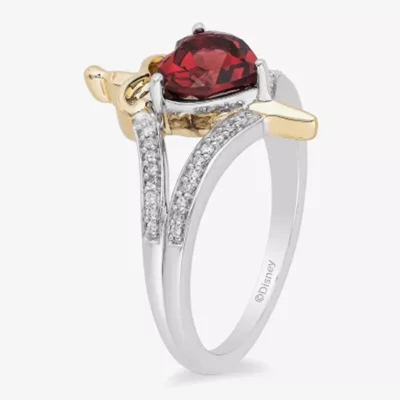 Enchanted Disney Fine Jewelry Villains Evil Queen Womens 1/10 CT. T.W. Genuine Red Garnet 10K Gold Over Silver Heart Princess Cocktail Ring