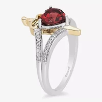 Enchanted Disney Fine Jewelry Villains Evil Queen Womens 1/10 CT. T.W. Genuine Red Garnet 10K Gold Over Silver Heart Princess Cocktail Ring