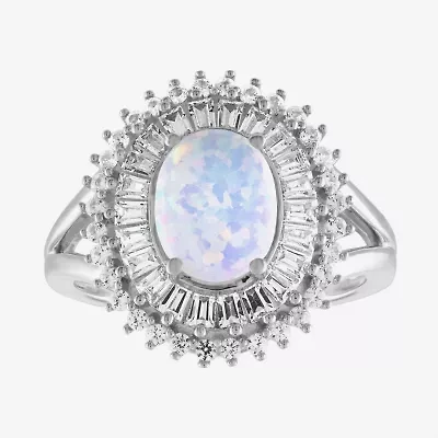 Womens Lab Created White Opal Sterling Silver Cocktail Ring