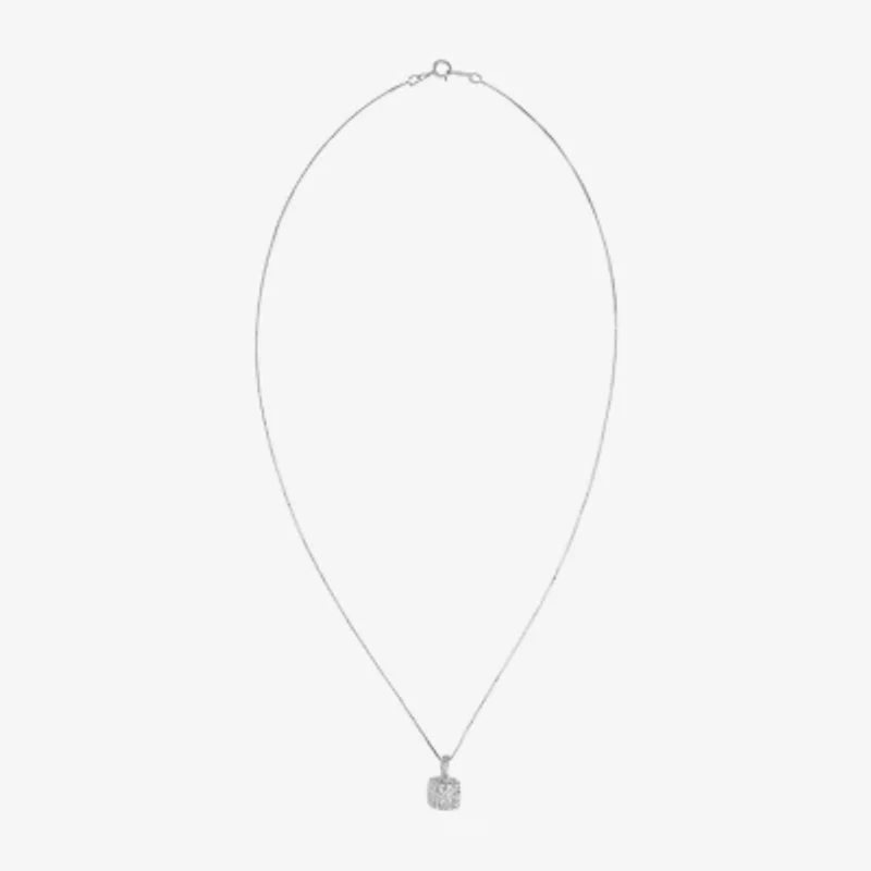 Diamond Blossom Womens 1/4 CT. T.W. Natural White Diamond 10K White Gold Square 18 Inch Pendant Necklace