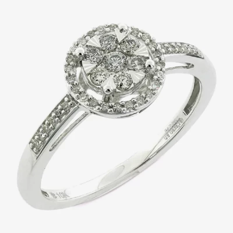 Diamond Blossom Womens 1/4 CT. T.W. Natural White 10K Gold Halo Cocktail Ring