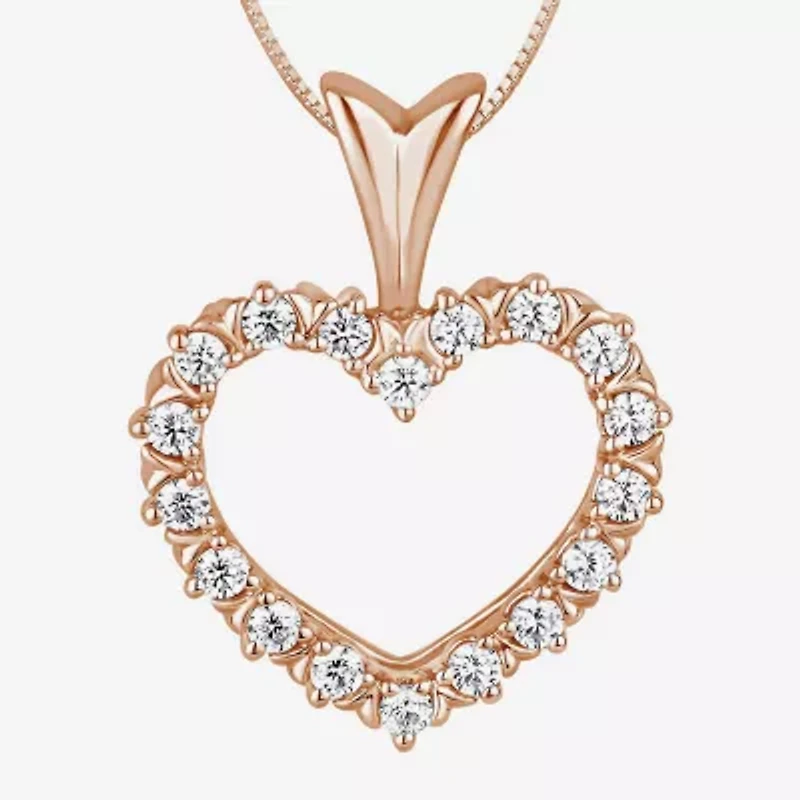 Womens 1/4 CT. T.W. Natural White Diamond 10K Gold Heart 18 Inch Pendant Necklace