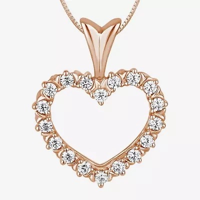 Womens 1/4 CT. T.W. Natural White Diamond 10K Gold Heart 18 Inch Pendant Necklace