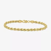 Womens 14K Gold 7.5 Inch Hollow Rope Chain Bracelet