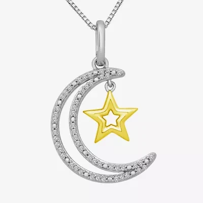 Womens 1/10 CT. T.W. Natural Diamond 14K Gold Over Silver Moon Star 18 Inch Pendant Necklace