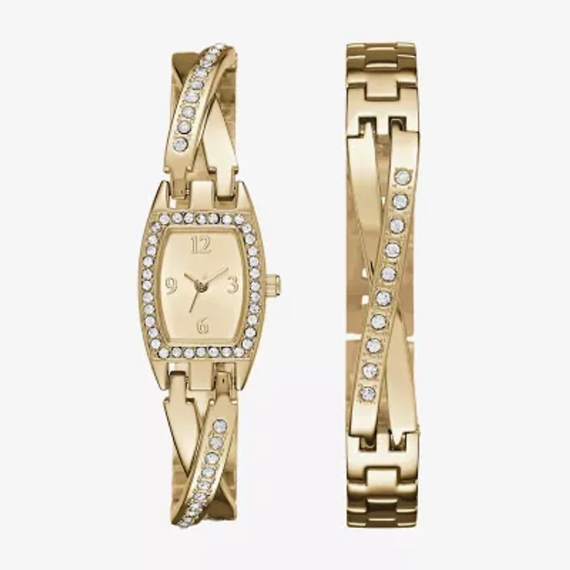 Geneva Womens Gold-Tone Bangle Watch Boxed Set