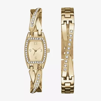 Geneva Womens Gold-Tone Bangle Watch Boxed Set