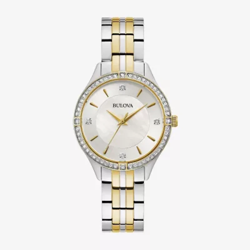 Bulova Crystal Womens Crystal Accent Two Tone Stainless Steel Bracelet Watch 98l273