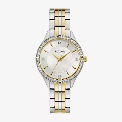 Bulova Crystal Womens Crystal Accent Two Tone Stainless Steel Bracelet Watch 98l273