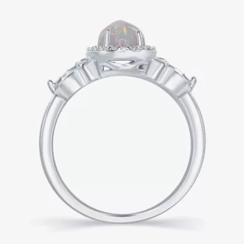 Enchanted Disney Fine Jewelry 1/10 CT. T.W. Diamond & Lab-Created Opal Sterling Silver Cocktail Ring
