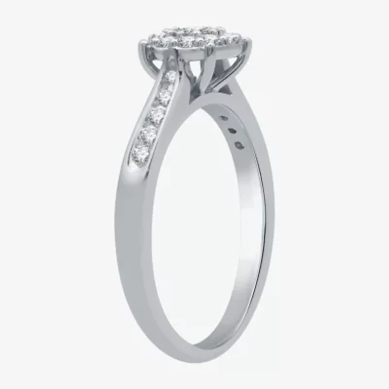 I Said Yes (H-I / I1) Womens 3/8 CT. T.W. Lab Grown White Diamond Sterling Silver Round Side Stone Halo Bridal Set