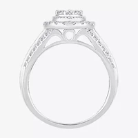 Womens 1 CT.T.W. Natural Diamond 10K or 14K White Gold Pear Side Stone Halo Engagement Ring