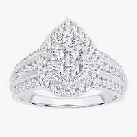 Womens 1 CT.T.W. Natural Diamond 10K or 14K White Gold Pear Side Stone Halo Engagement Ring