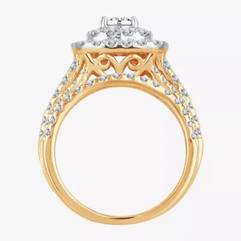 Womens / CT. T.W. Natural White Diamond 10K Gold Cushion Halo Bridal Set