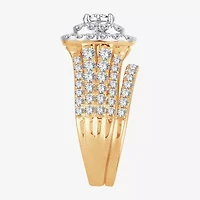 Womens / CT. T.W. Natural White Diamond 10K Gold Cushion Halo Bridal Set