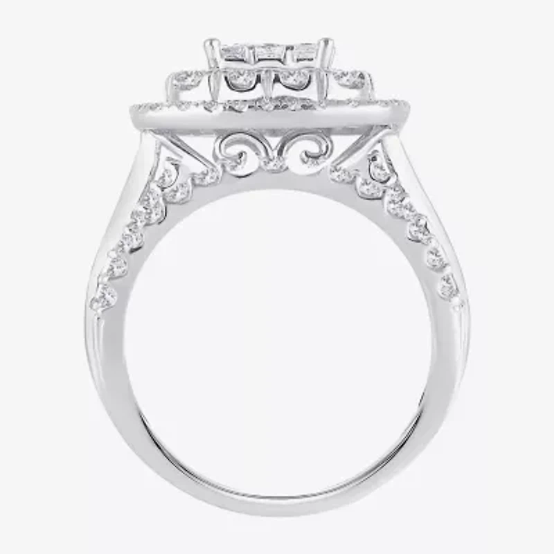 Womens 2 CT.T.W. Natural Diamond 10K or 14K White Gold Cushion Halo Bridal Set
