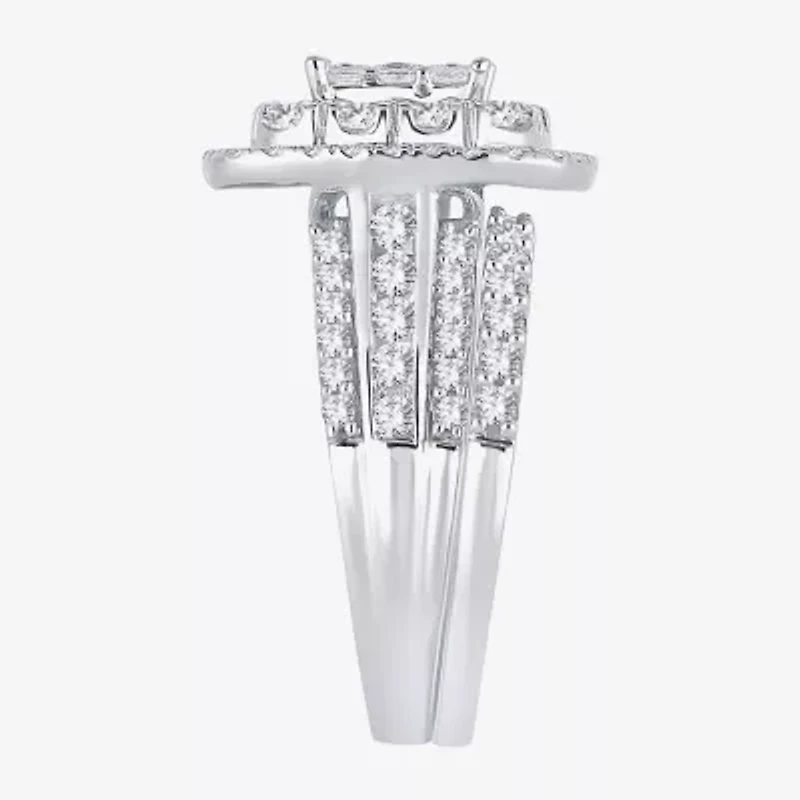 Womens 2 CT.T.W. Natural Diamond 10K or 14K White Gold Cushion Halo Bridal Set