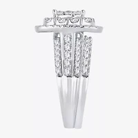 Womens 2 CT.T.W. Natural Diamond 10K or 14K White Gold Cushion Halo Bridal Set