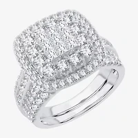 Womens 2 CT.T.W. Natural Diamond 10K or 14K White Gold Cushion Halo Bridal Set