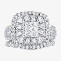 Womens 2 CT.T.W. Natural Diamond 10K or 14K White Gold Cushion Halo Bridal Set