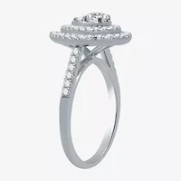 I Said Yes (H-I / I1) Womens 1 1/10 CT. T.W. Lab Grown White Diamond Sterling Silver or 14K Gold Over Pear Side Stone Halo Bridal Set