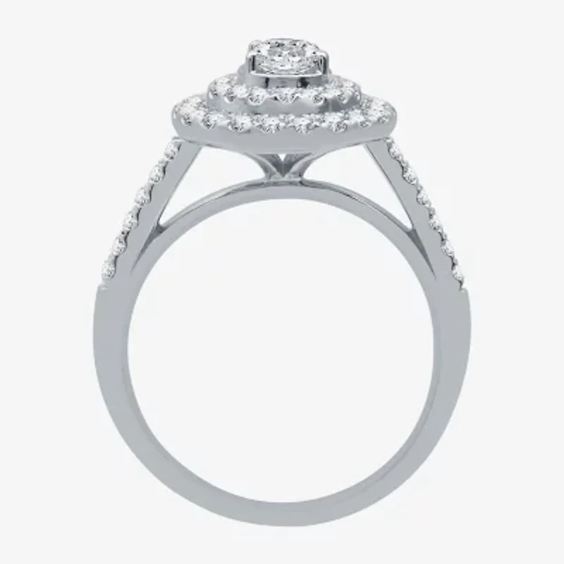 I Said Yes (H-I / I1) Womens 1 1/10 CT. T.W. Lab Grown White Diamond Sterling Silver or 14K Gold Over Pear Side Stone Halo Bridal Set