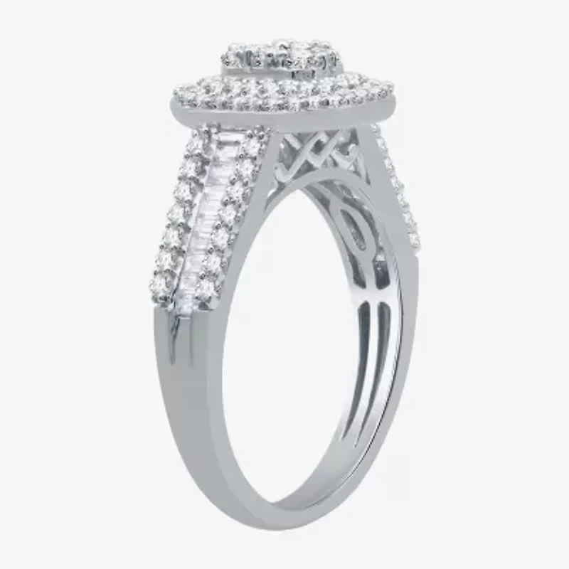I Said Yes (H-I / I1) Womens 1 CT. T.W. Lab Grown White Diamond Sterling Silver or 14K Gold Over Side Stone Halo Bridal Set