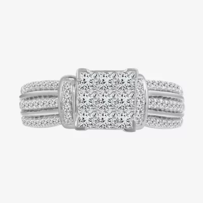 1 CT.T.W. Natural Diamond Side Stone Engagement Ring 10K or 14K Gold