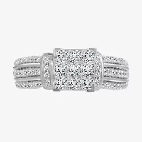 1 CT.T.W. Natural Diamond Side Stone Engagement Ring 10K or 14K Gold