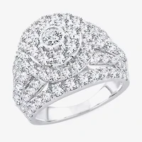 (H-I / Si1) Womens 4 CT. T.W. Lab Grown White Diamond 10K Gold Round Side Stone Halo Engagement Ring