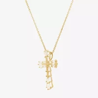 DiamonArt® Womens White Cubic Zirconia 14K Gold Over Silver Cross Pendant Necklace