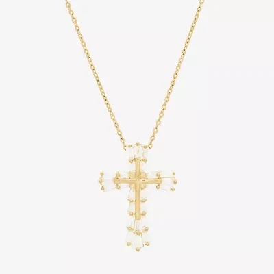 DiamonArt® Womens White Cubic Zirconia 14K Gold Over Silver Cross Pendant Necklace
