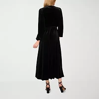 MSK Velvet Womens Long Sleeve Midi Wrap Dress