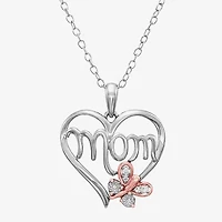 Limited Quantities! "Mom" Womens Diamond Accent Natural White Diamond 14K Rose Gold Over Silver Sterling Silver Heart 18 Inch Pendant Necklace