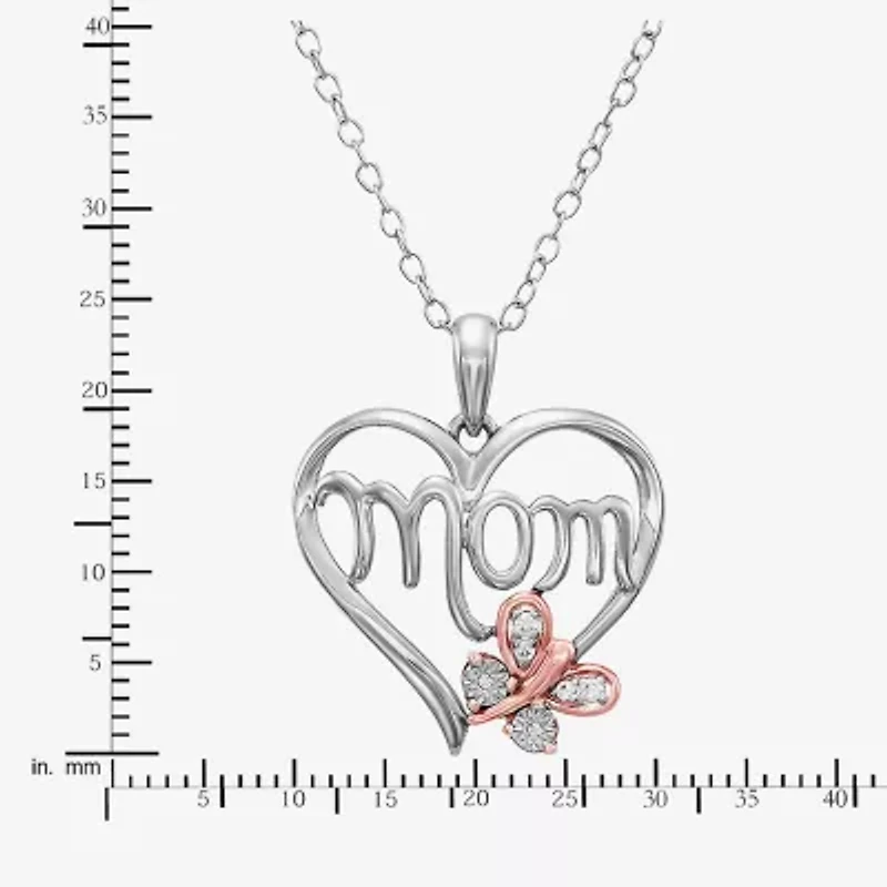 Limited Quantities! "Mom" Womens Diamond Accent Natural White Diamond 14K Rose Gold Over Silver Sterling Silver Heart 18 Inch Pendant Necklace