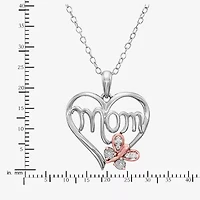 Limited Quantities! "Mom" Womens Diamond Accent Natural White Diamond 14K Rose Gold Over Silver Sterling Silver Heart 18 Inch Pendant Necklace