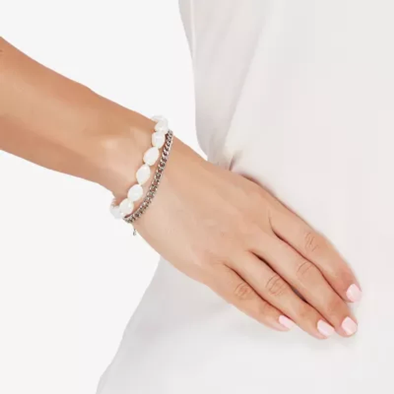 Limited Quantities! Womens Dyed White Cultured Freshwater Pearl Sterling Silver Strand Bracelet