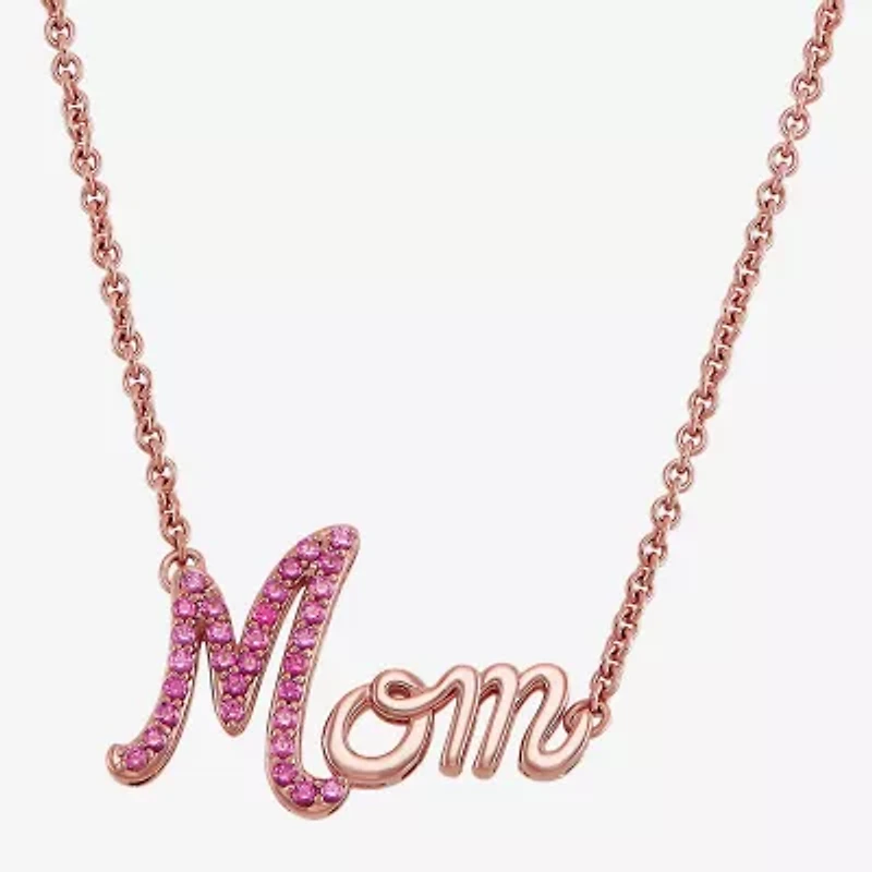 Limited Quantities! "Mom" Womens Lab Created Red Ruby Sterling Silver 17 Inch Pendant Necklace