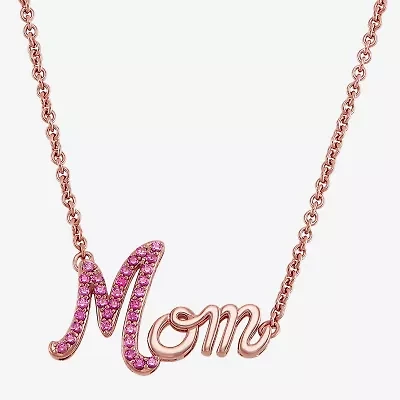 Limited Quantities! "Mom" Womens Lab Created Red Ruby Sterling Silver 17 Inch Pendant Necklace