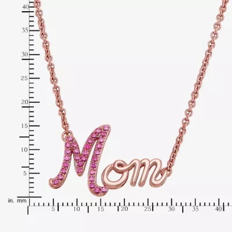 Limited Quantities! "Mom" Womens Lab Created Red Ruby Sterling Silver 17 Inch Pendant Necklace