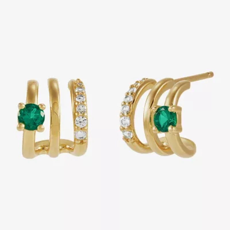 Limited Quantities! Womens Lab Created Green Emerald 14K Gold 10.6mm Hoop Earrings