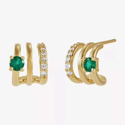 Limited Quantities! Womens Lab Created Green Emerald 14K Gold 10.6mm Hoop Earrings