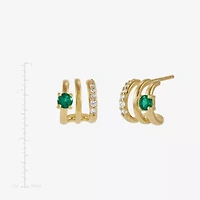 Limited Quantities! Womens Lab Created Green Emerald 14K Gold 10.6mm Hoop Earrings